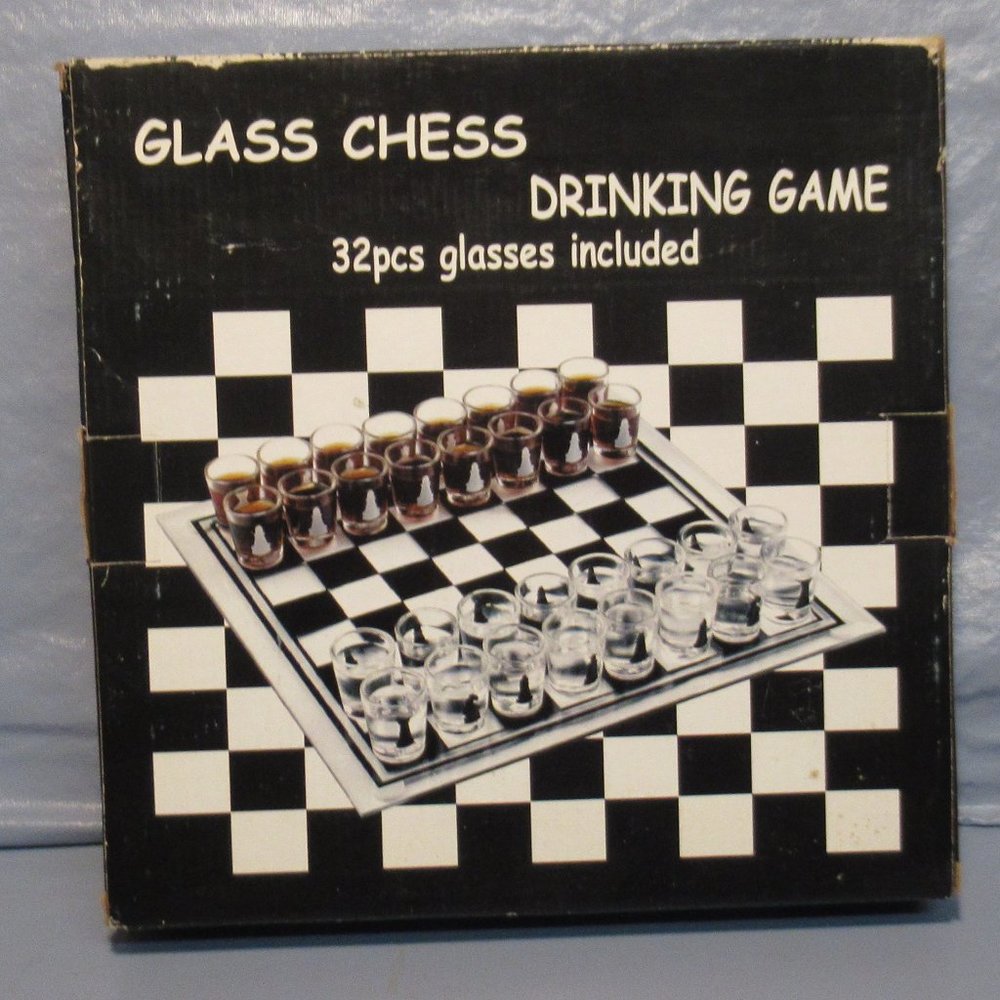 32-Piece Glass Chess Set With Drinking Shot Glasses & Glass Board